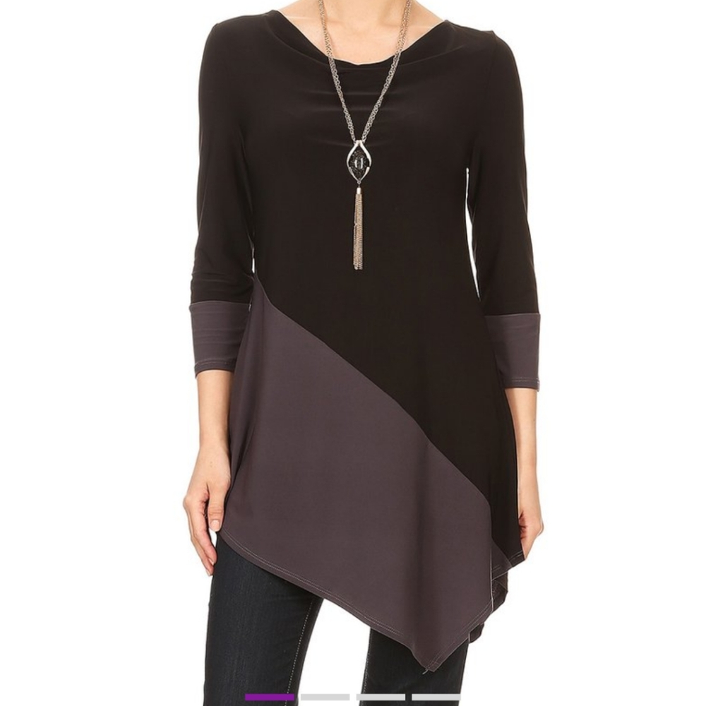 Black&Grey Asymmetrical Color Block Tunic